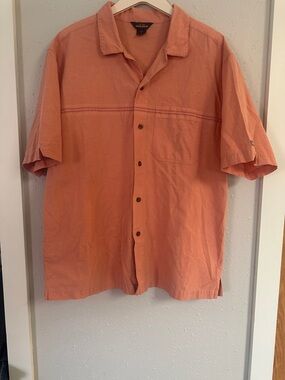 Woolrich Short-Sleeve Button Up Shirt in Coral Orange